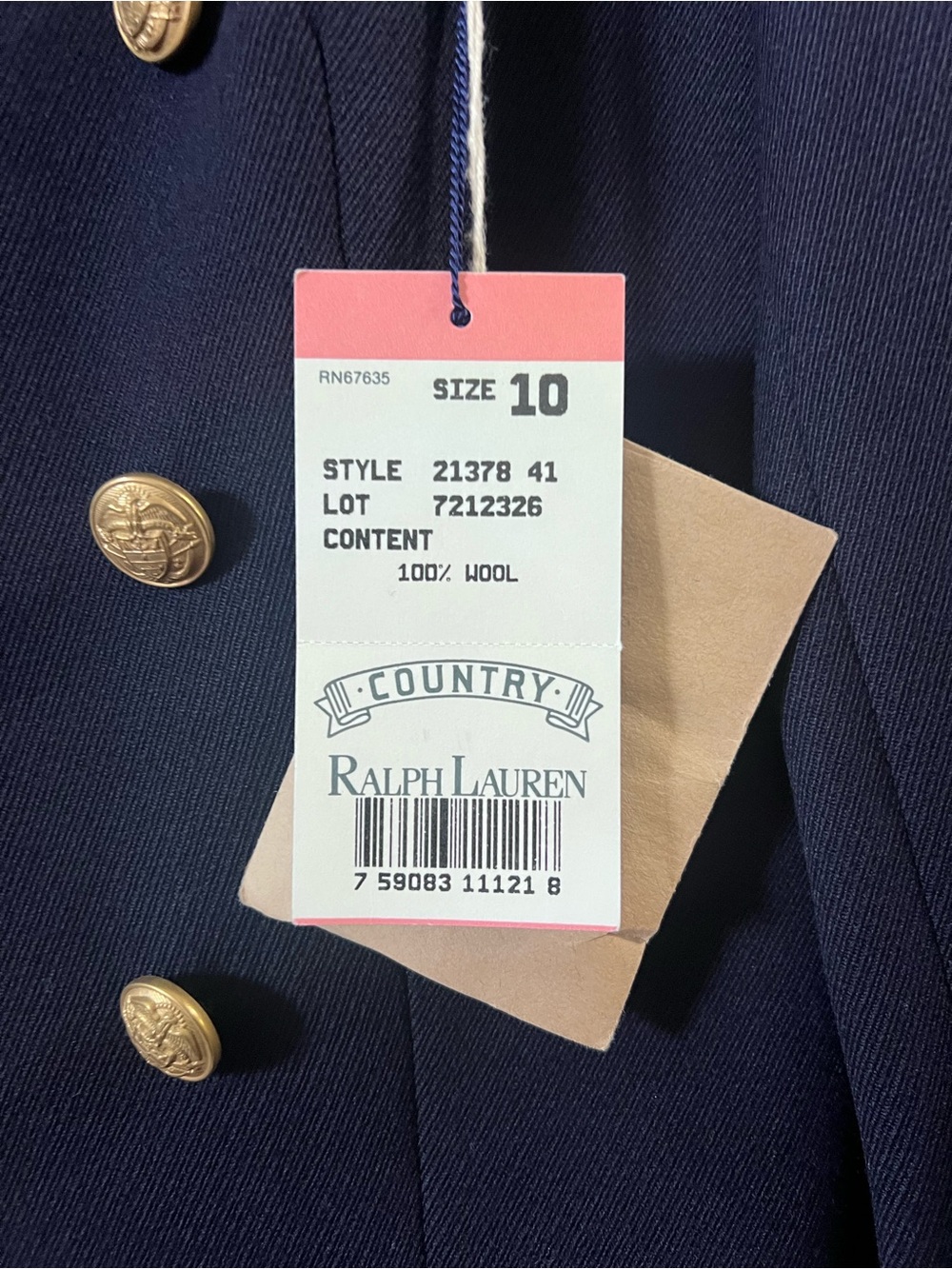 Vintage Ralph Lauren Country Wool Military Coat Velvet Collar NWT Size 10 RARE!! - Picture 16 of 16